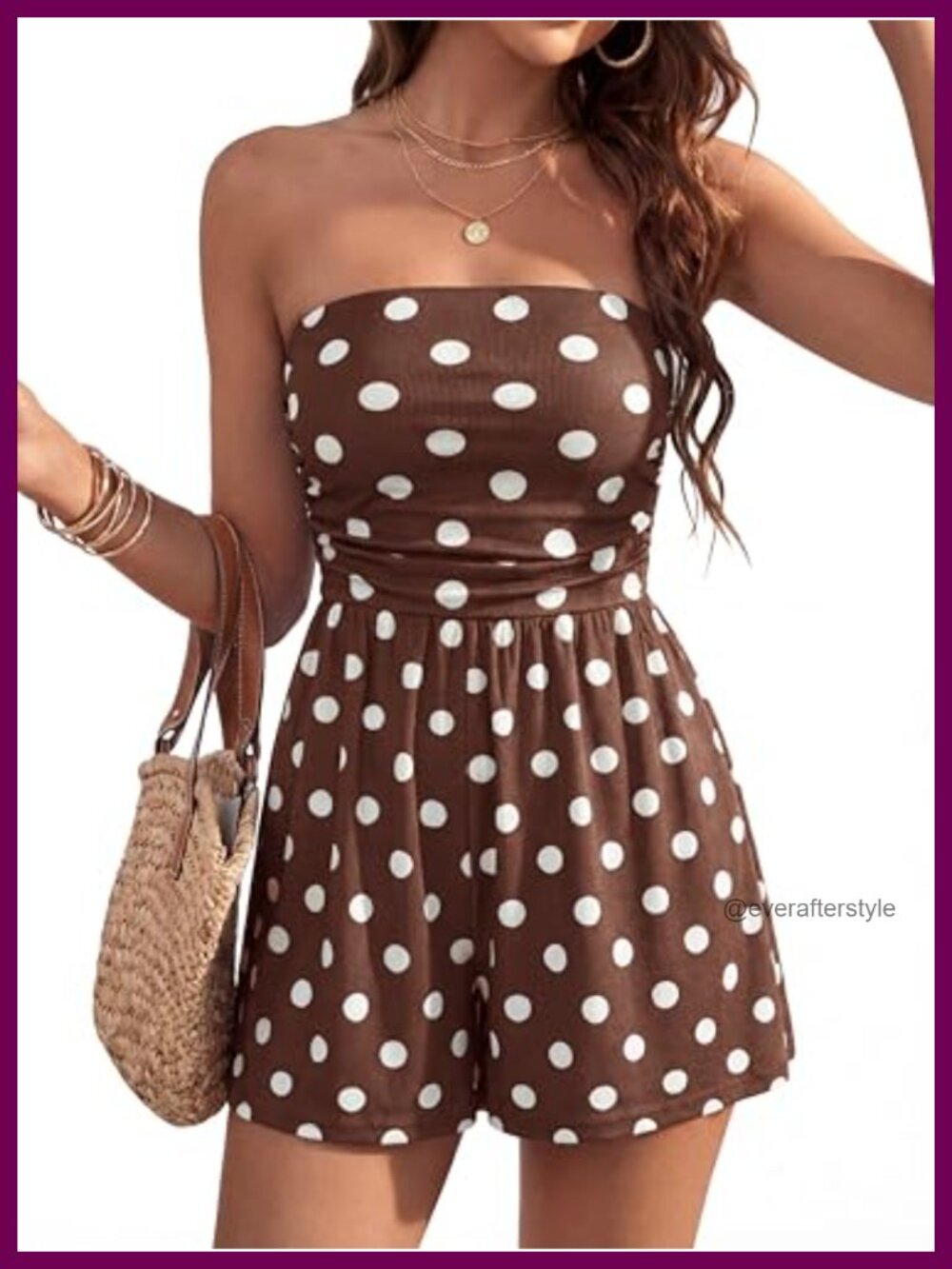 Women's Strapless Ruched Wide Leg Boho Romper with Pockets